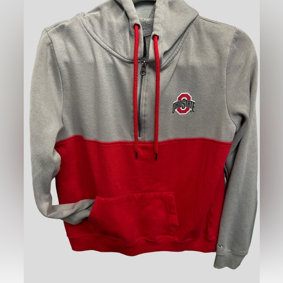 OHIO STATE Hoodie by Colosseum Women’s Size M Red/Gray 1/4 Zip/Drawstring - Picture 2 of 11